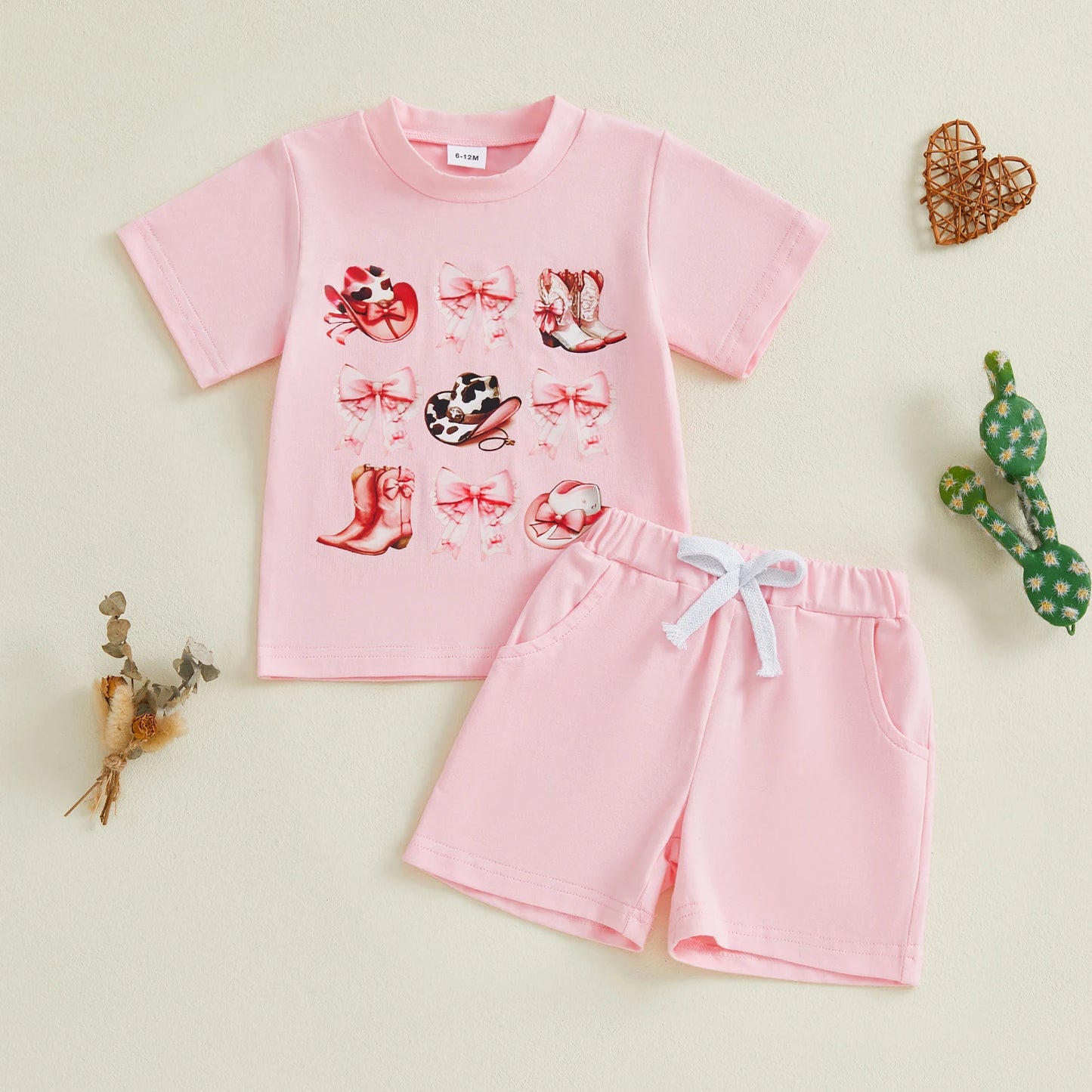 0-4Y Kids Girls Clothes Set Short Sleeve Crew Neck Letters Boots Print T-shirt with Shorts