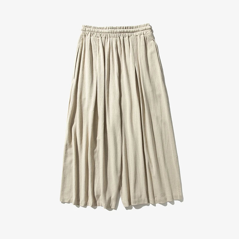 Men's Loose Wide Leg Cotton Linen Trousers with Elastic Waist