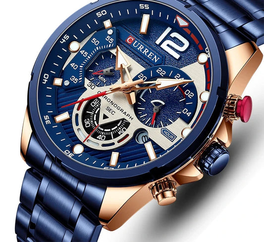 Premium Green Stainless Steel Quartz Watch - Waterproof Sport Chronograph