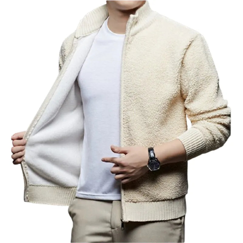 Men's Stand Collar Fleece Cardigan Jacket