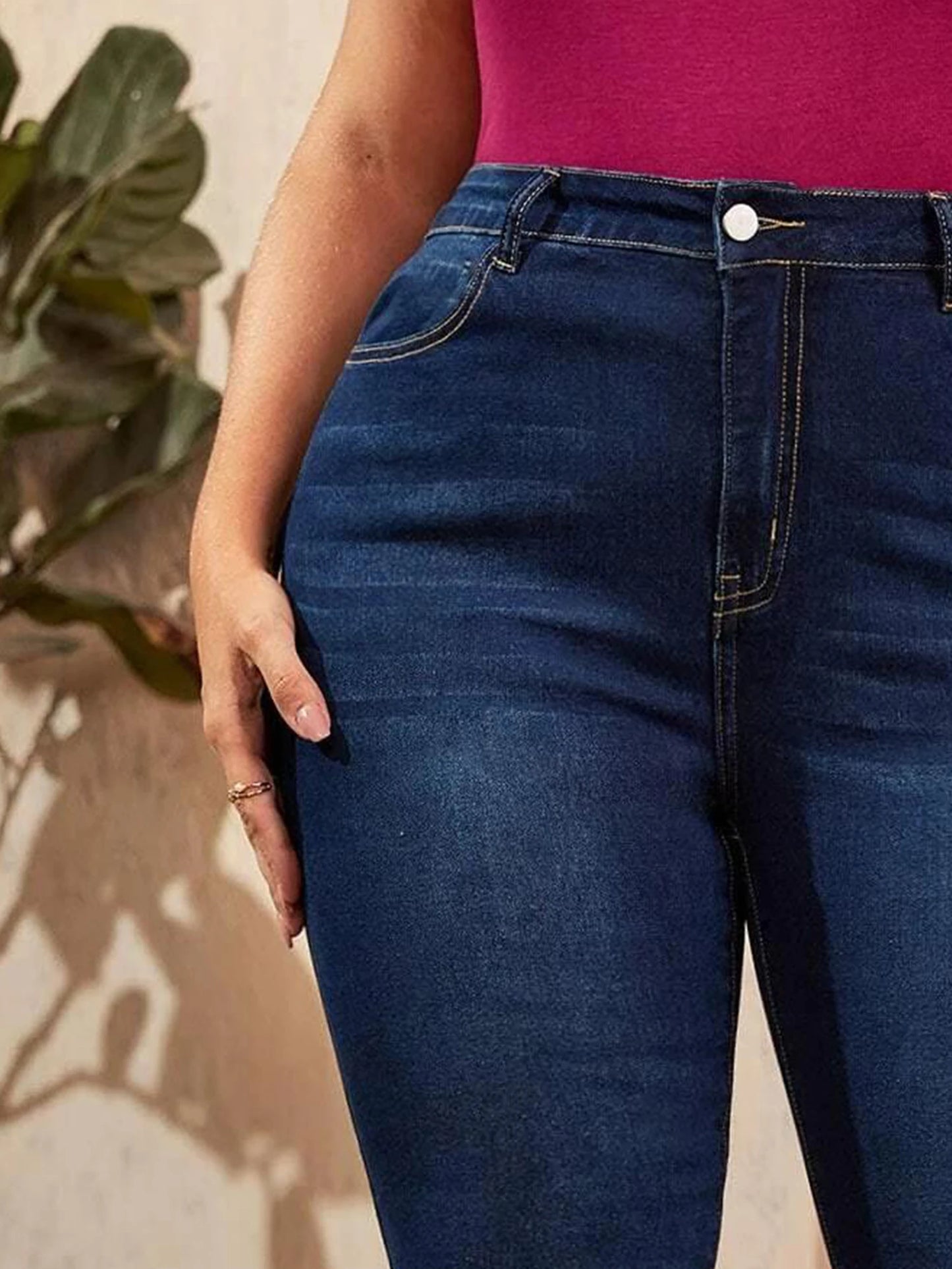 Women Plus Size Full Length High Waist Stretchy Pencil Curve Denim Jeans