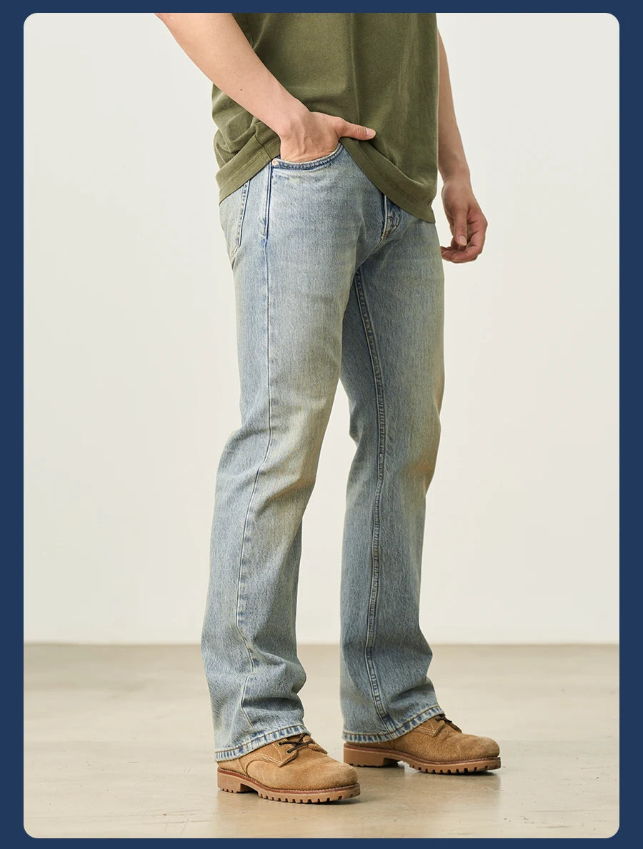 Men's Bootcut Jeans - Vintage Washed Denim with Stretch