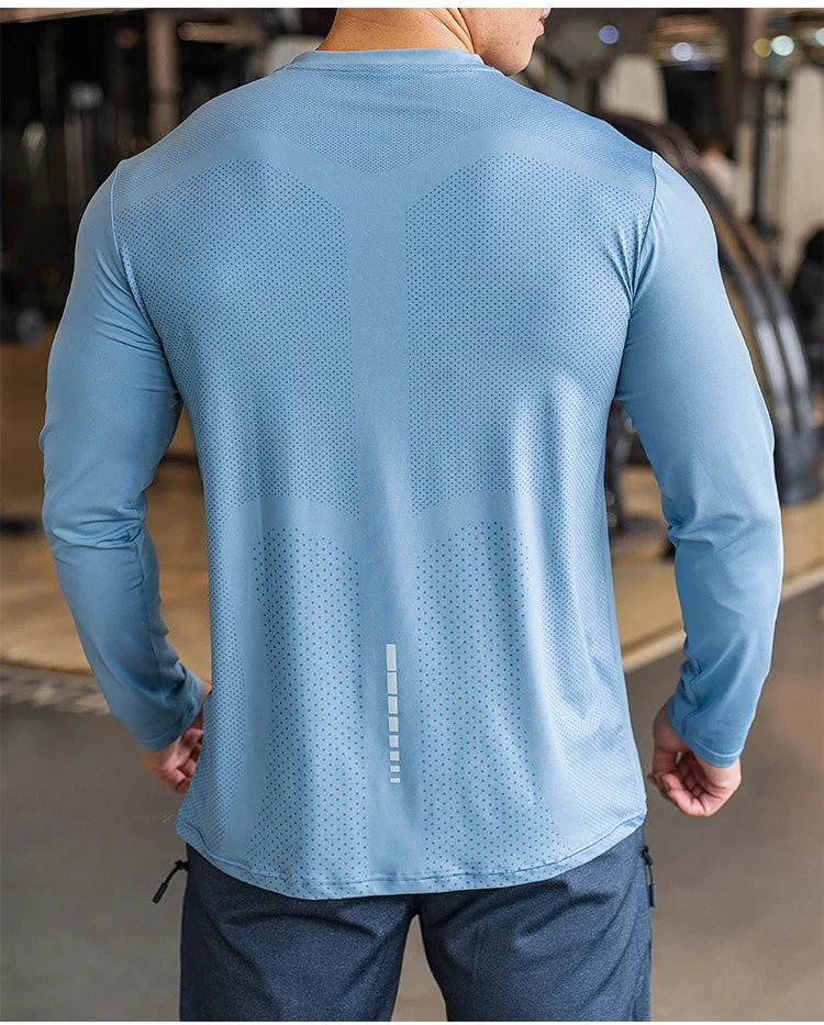 Men's Sports Fitness Long Sleeve Outdoor Badminton Quick Dry Training Casual Thin Running Top Bodybuilding Sportswear T-Shirt