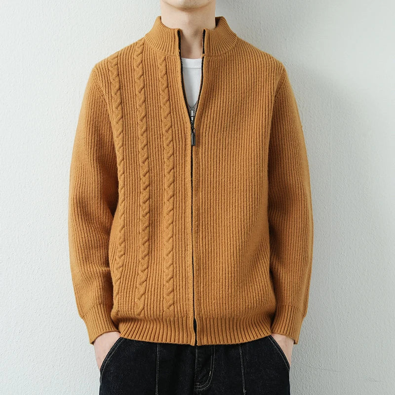 Men's Knitted Cardigan - Stand Collar Zip-Up Sweater Jacket