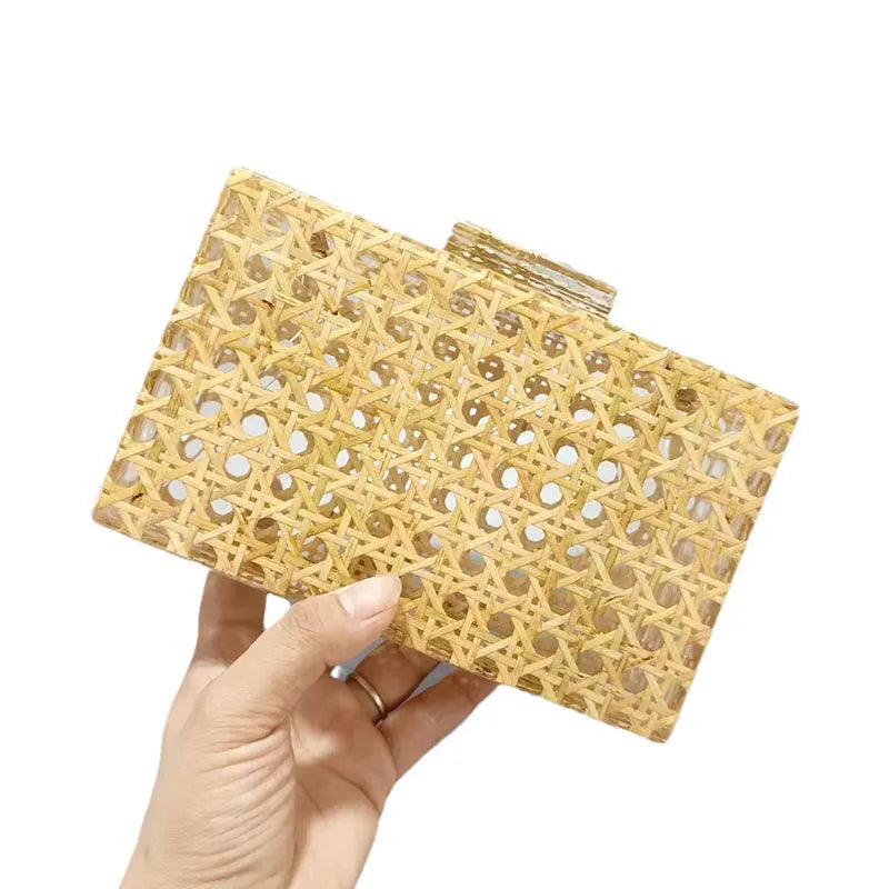 Women's Shoulder Acrylic Vintage Rattan Chain Clutch Handbag