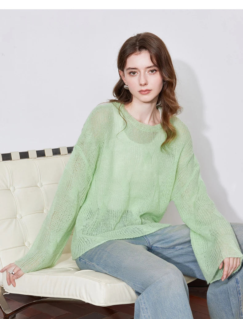 Women's Knitted Thin Hairy Soft Glutinous Green Grass Pullover Sweater