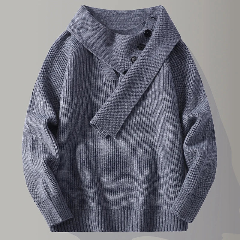 Men's Autumn V-Neck Knit Sweater - Solid Colour Casual Pullover