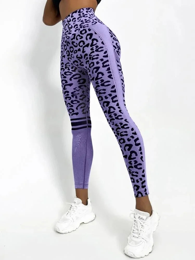 Women Leopard Seamless Yoga Pants High Waist Lifting Hip Tight Running Sports Leggings