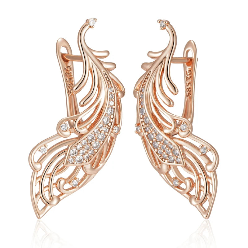Women's Shiny Natural Zircon  585 Rose Gold Colour Long Crystal Flower Earrings