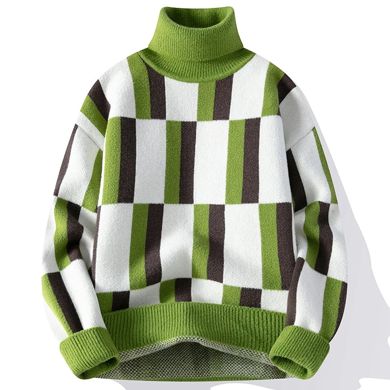 Men's Warm Turtleneck Geometric Knitted Sweater