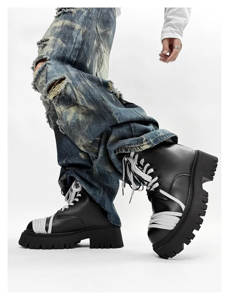 Men's Leather Platform Motorcycle Boots - Retro Street Ankle Sneakers