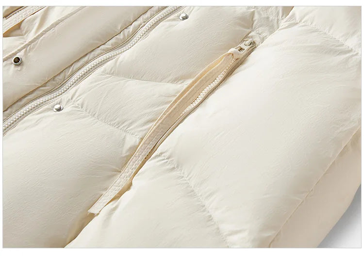 Mid-Length Loose Fit Hooded Down Jacket - Women's Textured Winter Coat