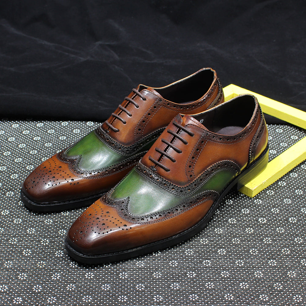 Men's Oxfords Genuine Leather Classic Wingtip Lace-Up  Wedding Party Business Office Formal Shoes