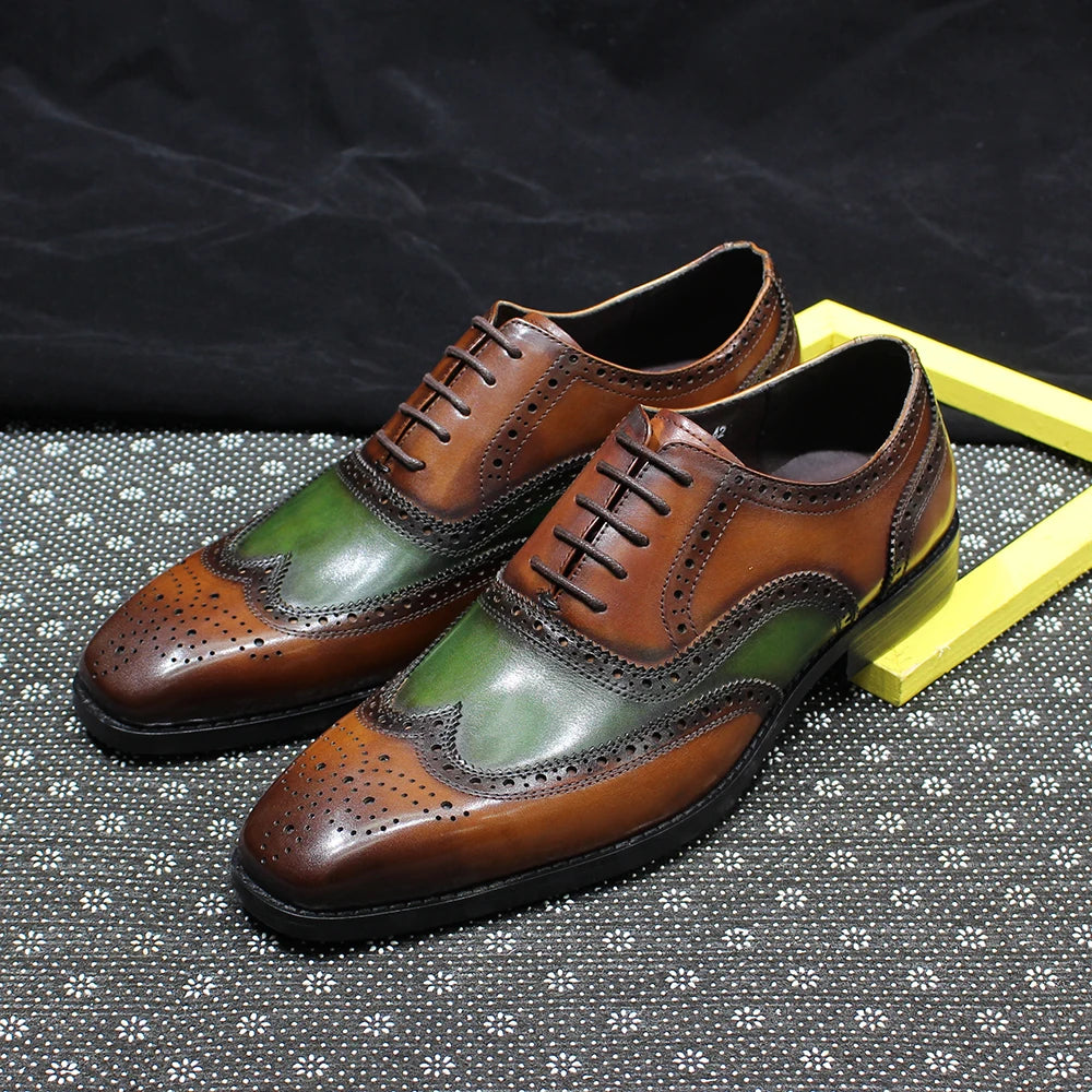 Men's Oxfords Genuine Leather Classic Wingtip Lace-Up  Wedding Party Business Office Formal Shoes