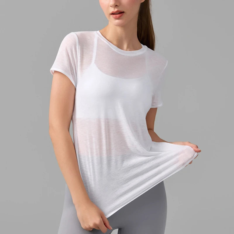 Women's Short Sleeve Yoga T-Shirt - Breathable Quick Dry Gym Running Top