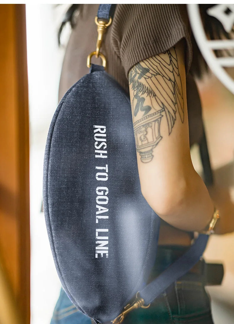 Unisex Denim Chest  Crossbody Sling , Vintage Shoulder  Large Capacity, Rugby Messenger Bag