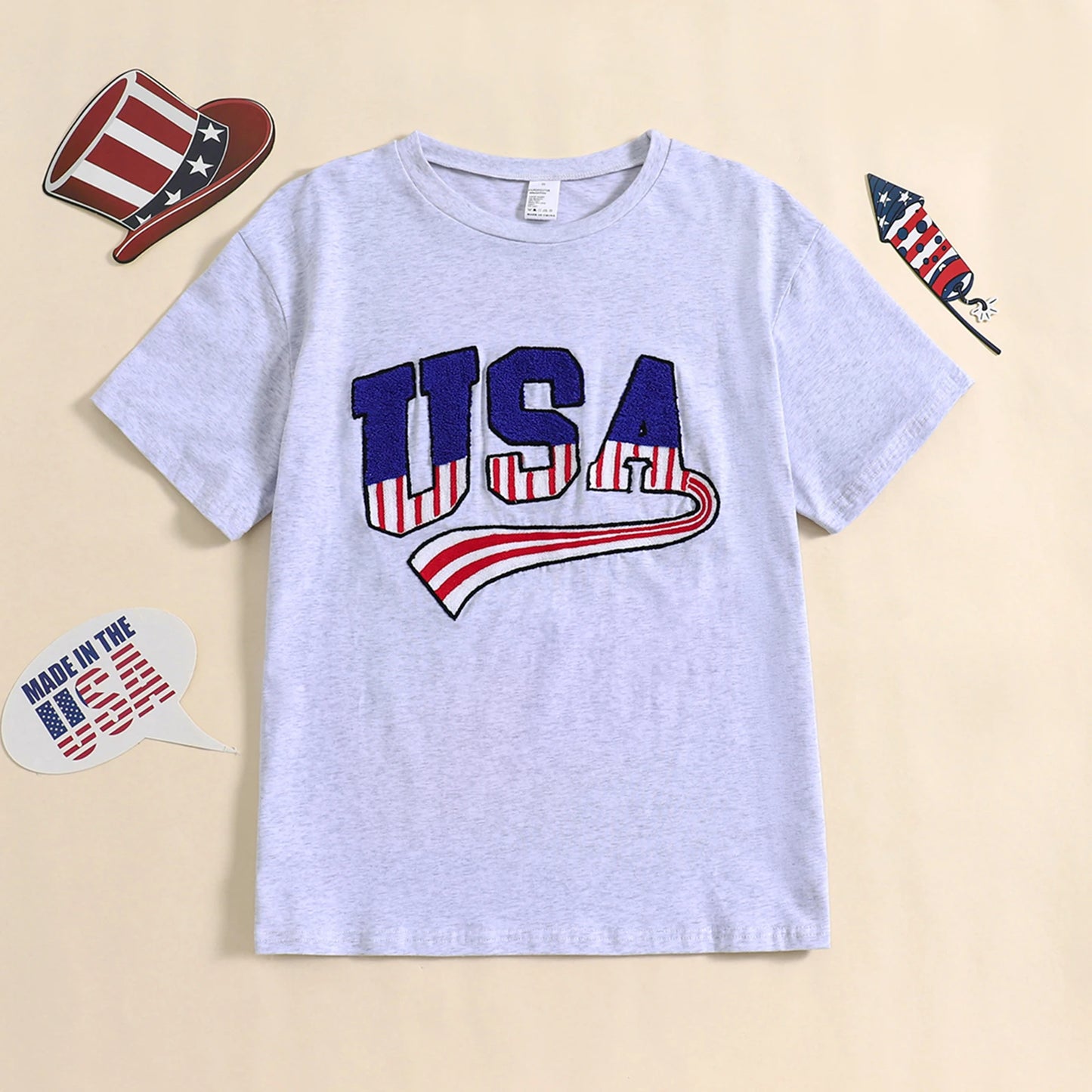 Parent Child Family Matching T-shirt Clothes Set - American Flag Independence Days 0-5Y Short Sleeve Letters Embroidery Top