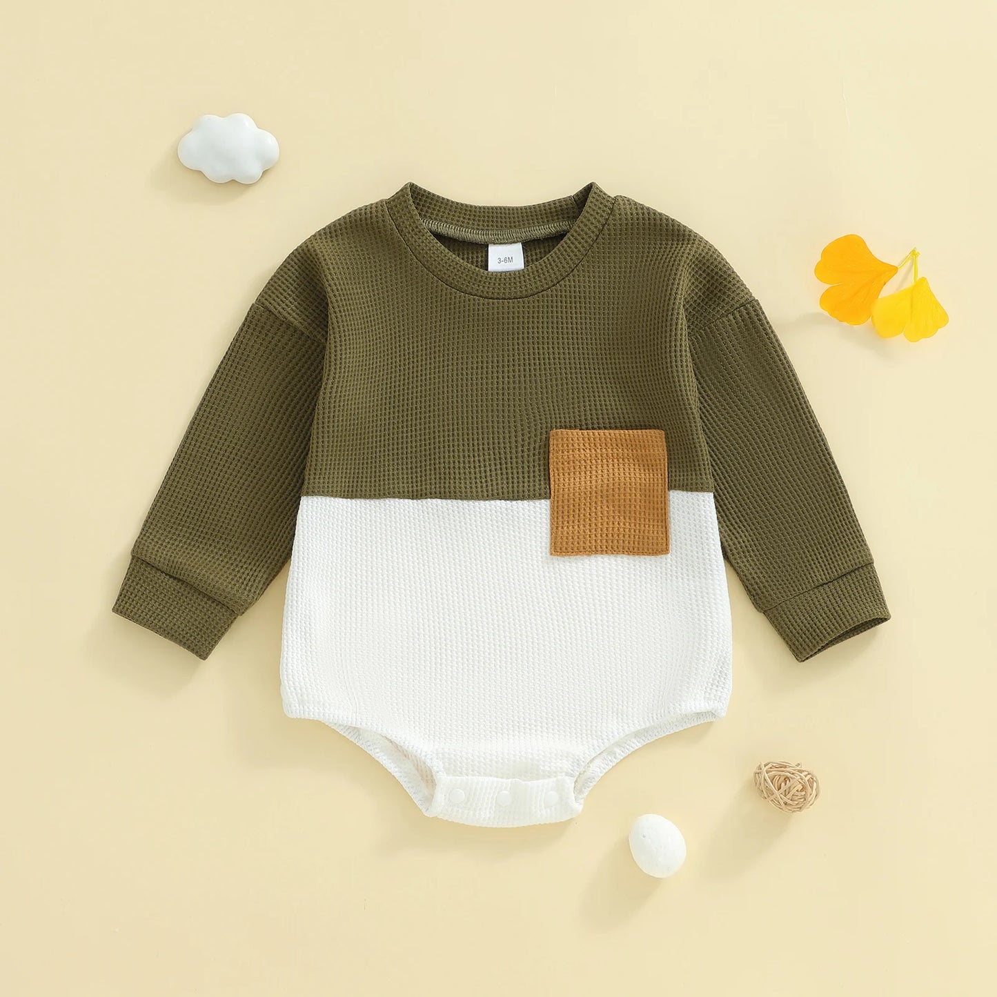 Baby Boys Bubble Romper - Contrast Color Long Sleeve Jumpsuit for Autumn Winter (0-18M)