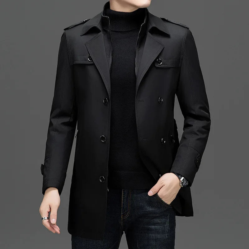 Men's Double Breasted Trench Coat - Detachable Liner Long Overcoat