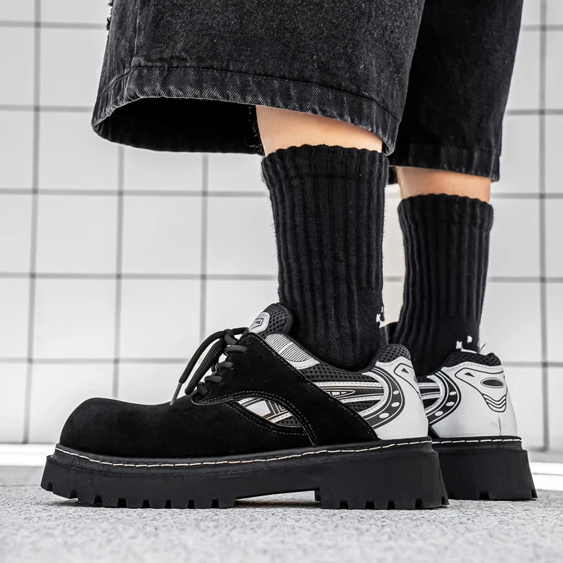 Men's Platform Suede Sneakers - Lace-Up Casual Outdoor Shoes