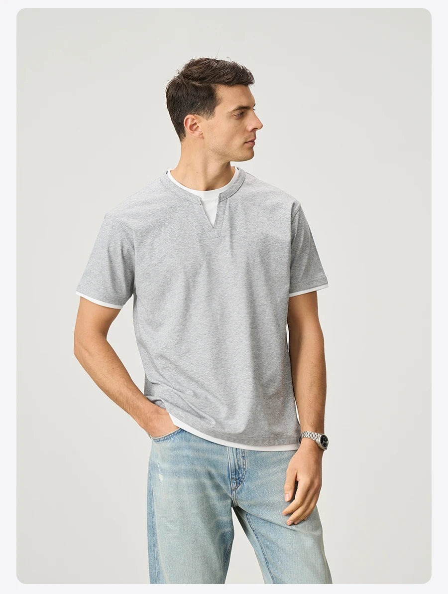 Men's Cool-Feel Sorona Fabric T-Shirt - 210gsm Fake Double Layer Oversize