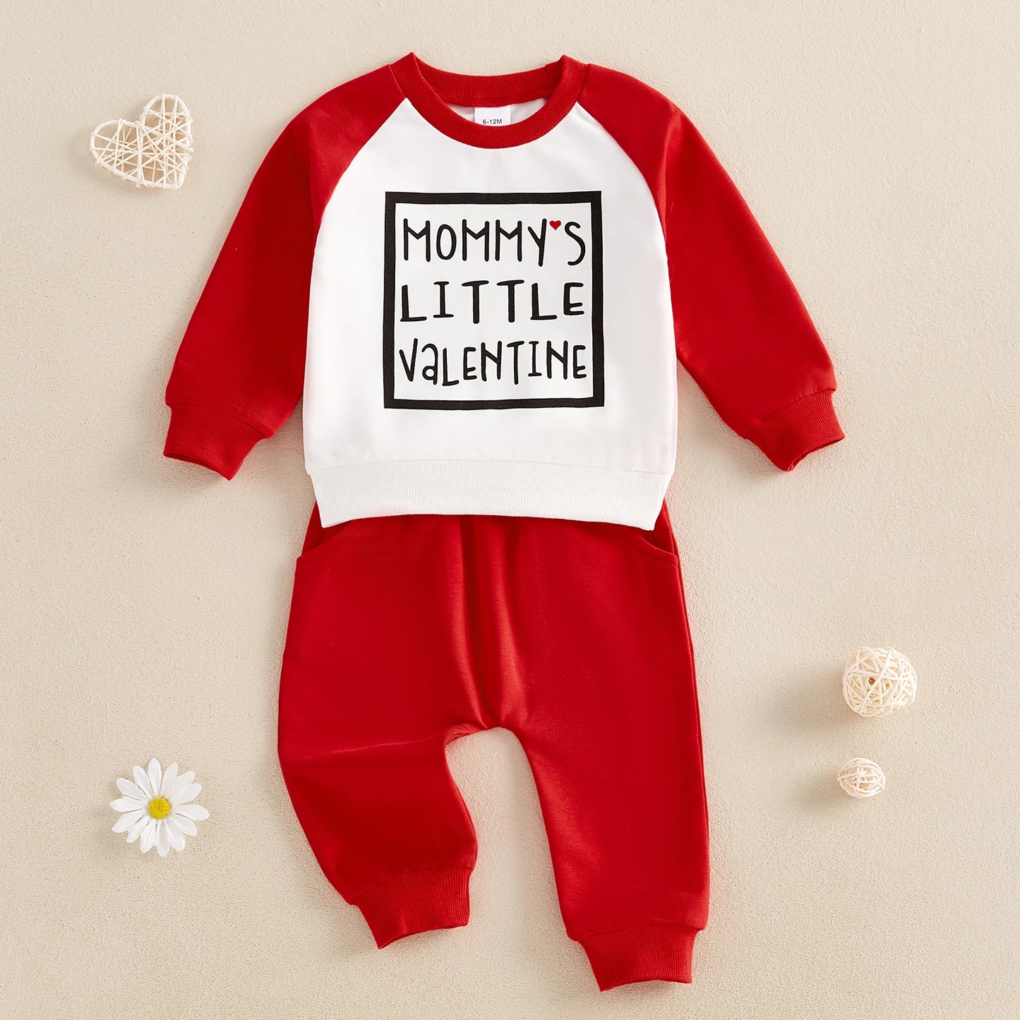 0-3Y Casual Baby Boys Valentines Day Clothes Sets Color Patchwork Letter Print Long Sleeve Sweatshirt Solid Pants