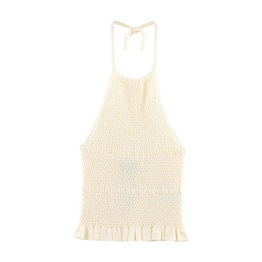Women's Off Shoulder Halter Vest - Sweet Knitted Sleeveless Summer Top