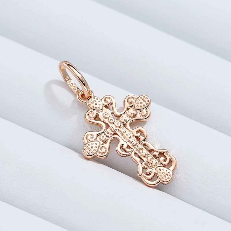 Women 585 Rose Gold Colour Cross Pendant Necklace