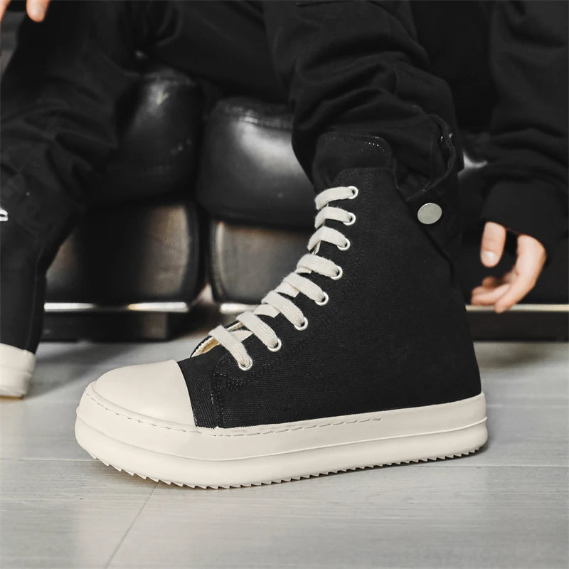 Unisex High-Top Leather Sneakers - Lace-Up Ankle Boots