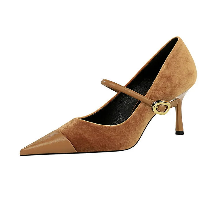 Suede Buckle Design Pumps - Pointed Toe Stilettos Available in 7cm and 10cm Heights