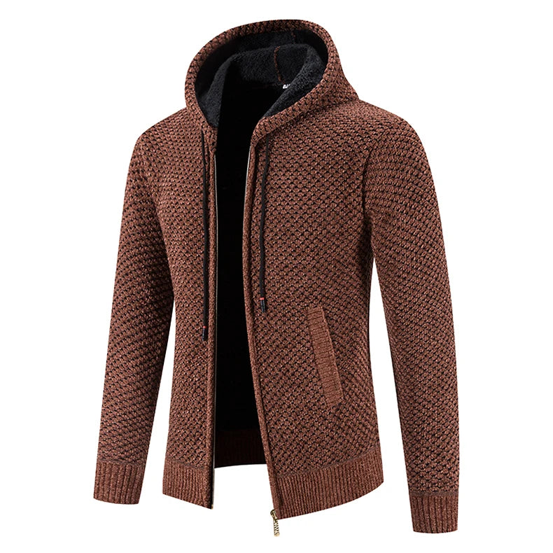 Men's Hooded Zip Cardigan Sweater - Thick Warm Winter Coat