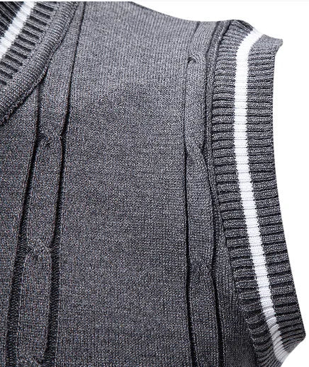 Men's V-Neck Knit Vest - Slim Fit Sleeveless Patchwork Sweater Vest for Autumn Winter