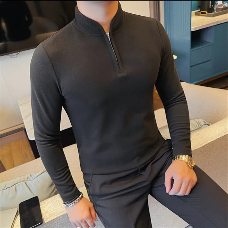 Men's Slim Fit Half-Zip Stand Collar T-Shirt