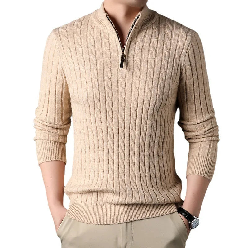 Men's Thick Mock Neck Pullover Half Zipper Knitted Warm Sweater