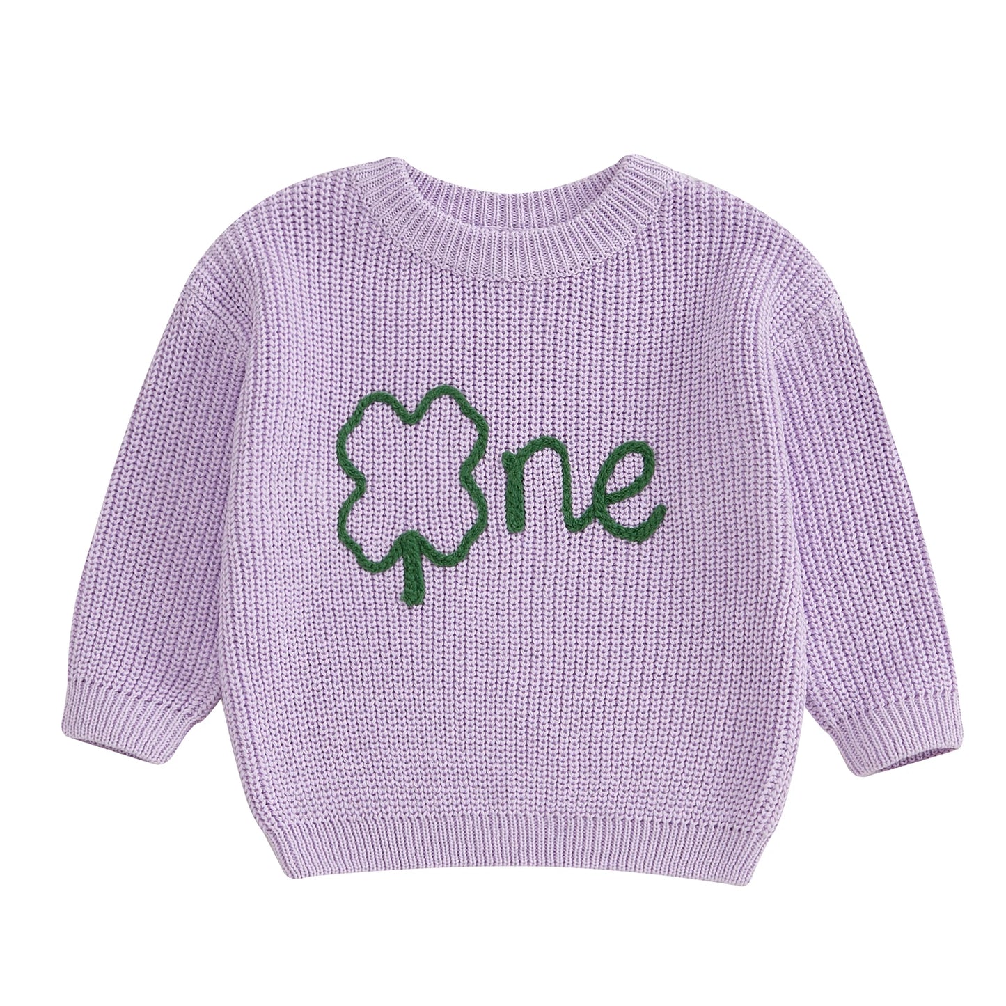 Baby Boys Girls Birthday Sweater 0-18M Clover Letter Embroidery Long Sleeve Pullover Knitwear