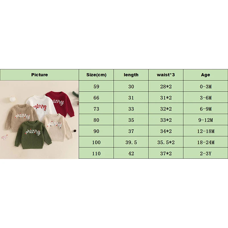 Baby Boys Girls Christmas Sweater 0-3Y Letter Light String Embroidery Long Sleeve Knitwear Top