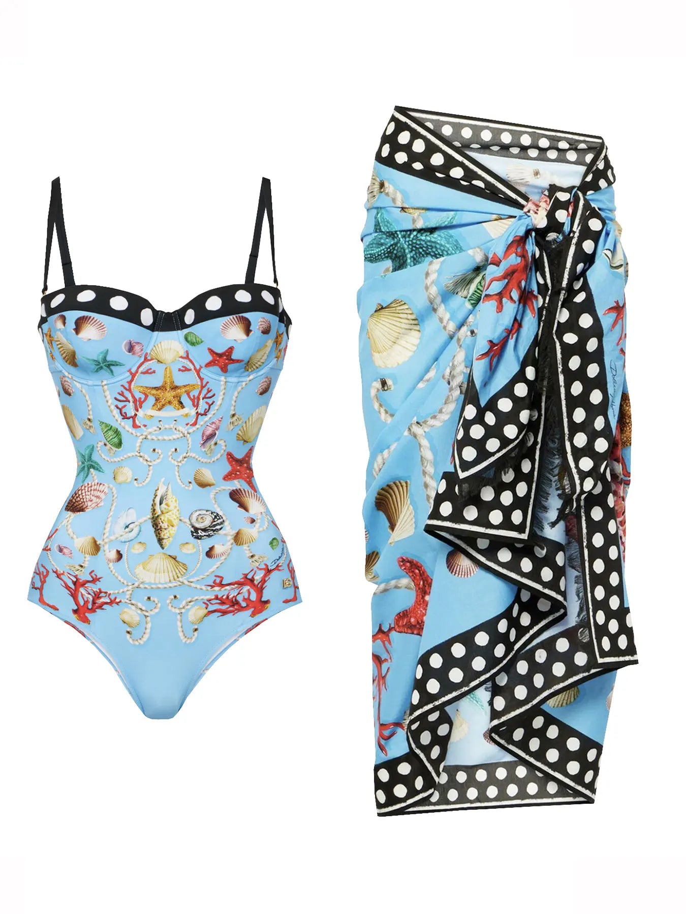 Underwire Push-Up Swimsuit with Skirt - High Leg Bathing Suit