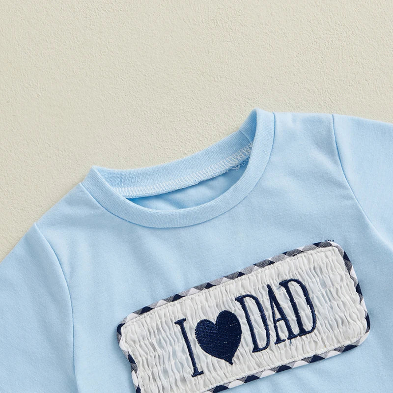 Baby Boys' Father's Day Outfit Set - Letter Heart Embroidery T-Shirt & Plaid Shorts 2pcs