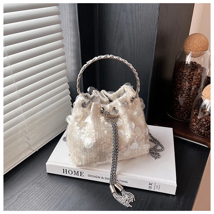 Women's Metal Tassels Sequins Glitter Purse Handbag