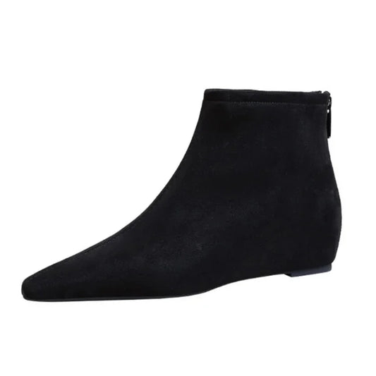 Faux Suede Pointed Toe Wedge Heel Ankle Boots | Rear Zip | Women's 34–40