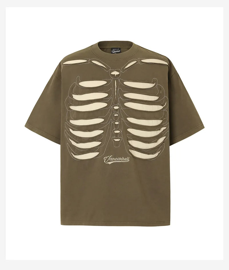 Men's Washed Vintage Cotton T-Shirt - Skull Embroidery