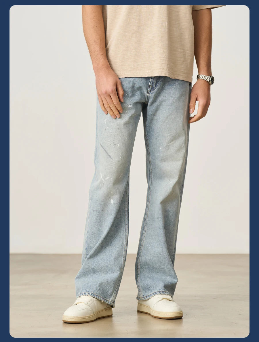 Men's High Standard Loose Relaxed 13.8oz 100% Cotton Ripped Denim Jeans - Plus Size