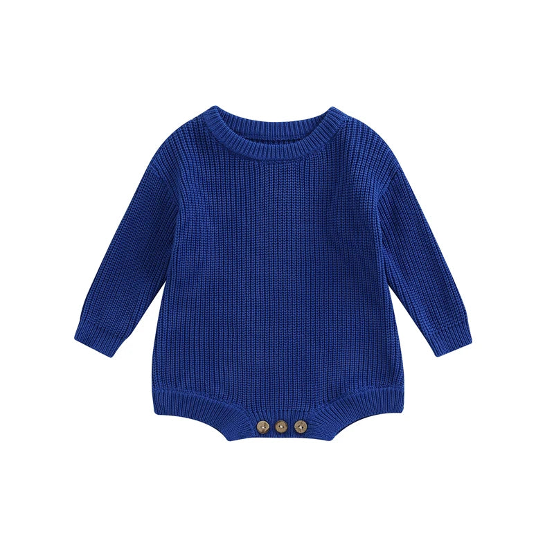 Baby Sweater Romper - Solid Knitted Long Sleeve Pullover Jumpsuit