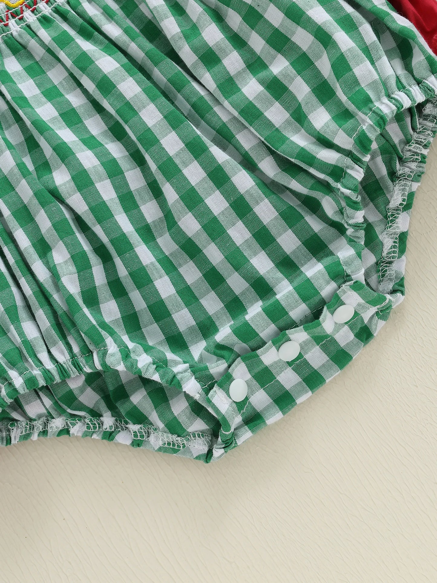 Baby Girls Christmas Romper - Plaid Santa Embroidery Long Sleeve Jumpsuit