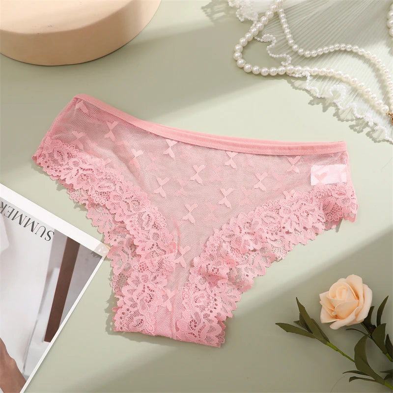 Women's Lace Underwear 3-Piece Set - Floral Hollow Out Briefs