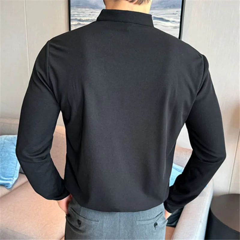 Men's Slim Fit Polo Shirt with Henley Collar