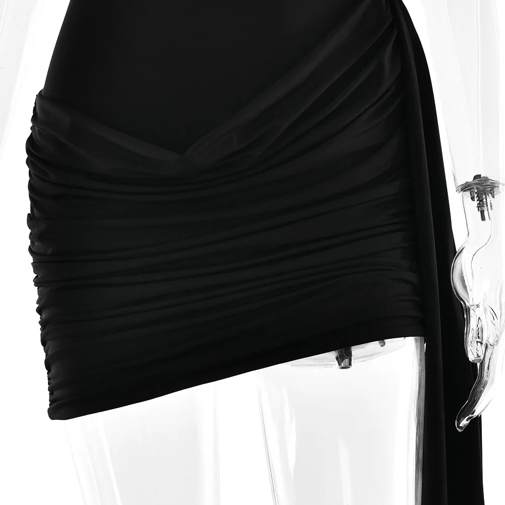 Women's Elegant Ruched Draped V Neck Mini Dress - Sleeveless Bodycon