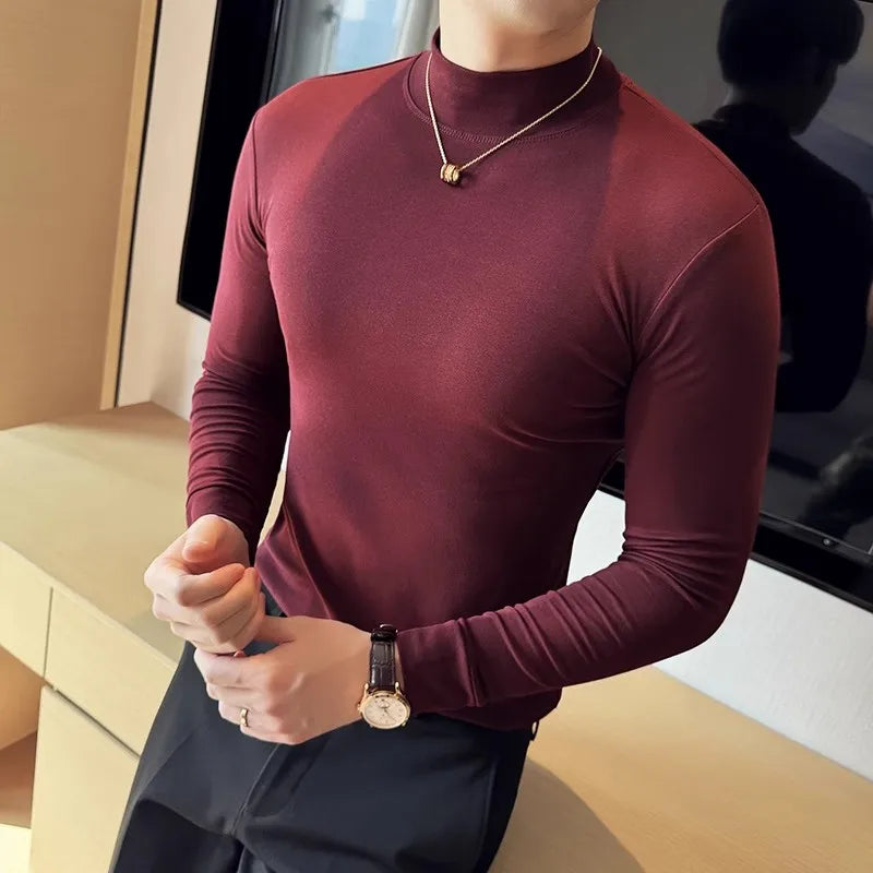 Men's Mock Neck Long Sleeve Elastic 95% Cotton