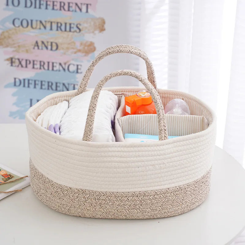 Baby Diaper Organizer Caddy - Cotton & Linen Weave Storage Bag