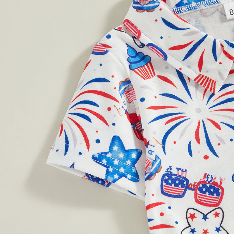 0-4Y Toddler Kids Boys T Shirt Short Sleeve Eagle/Donut/Bull/Fireworks Print Pullover Tops for Independence Day
